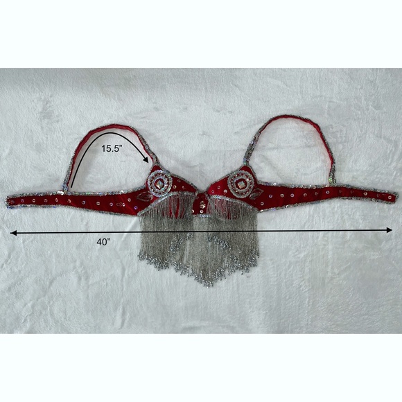 Red Silver Belly Dance Costume - Picture 9 of 10
